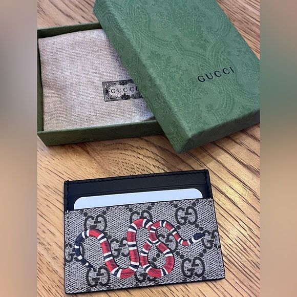 Gucci Card Case GG Supreme Kingsnake Print Beige/Ebony - Picture 3 of 9